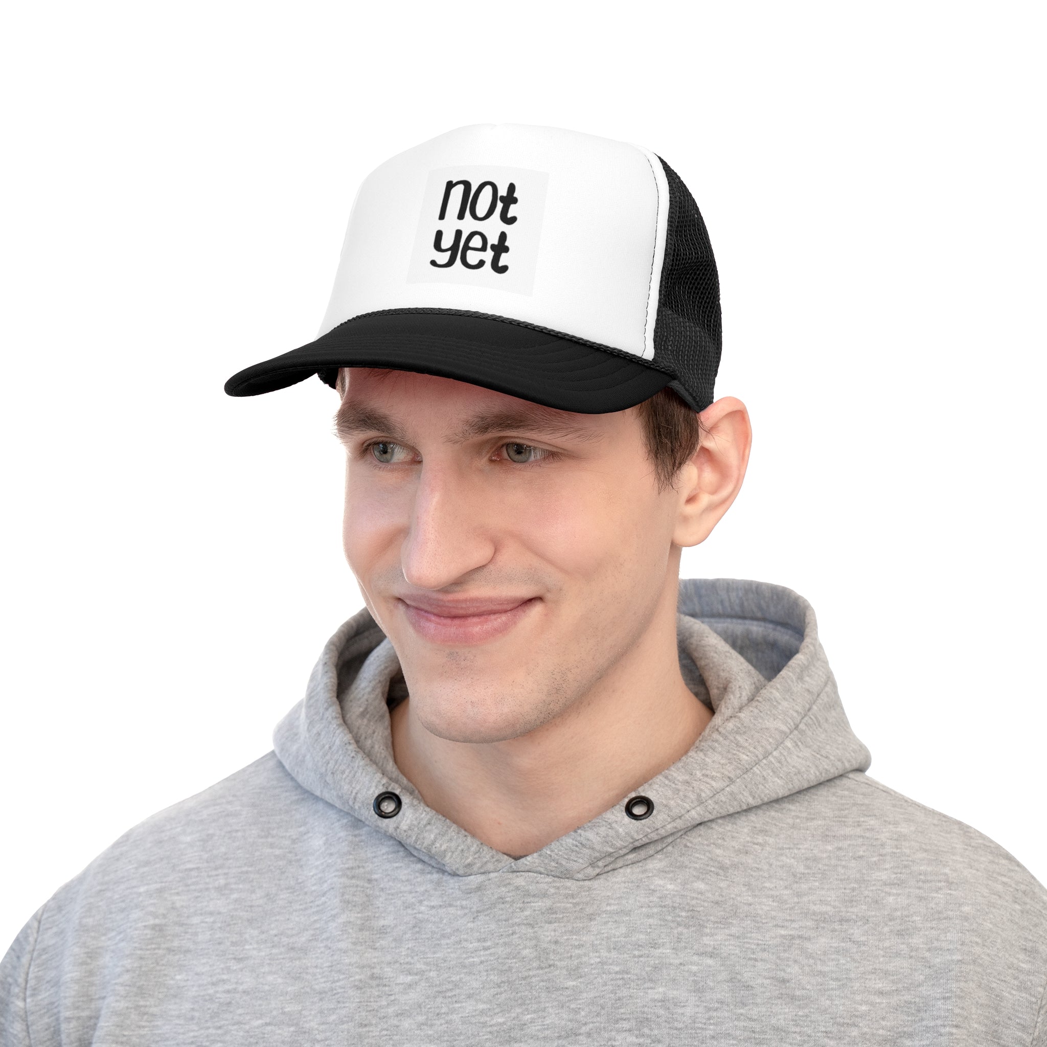 Not Yet Trucker Cap - Motivational Black and White Hat for Everyday Wear image 2