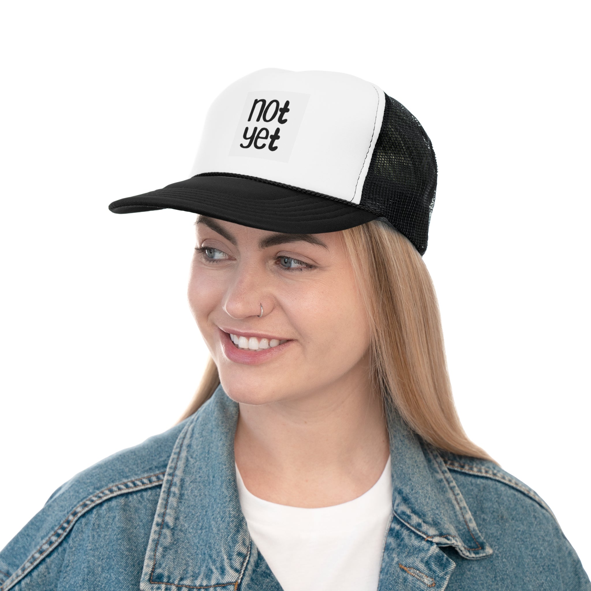 Not Yet Trucker Cap - Motivational Black and White Hat for Everyday Wear image 1